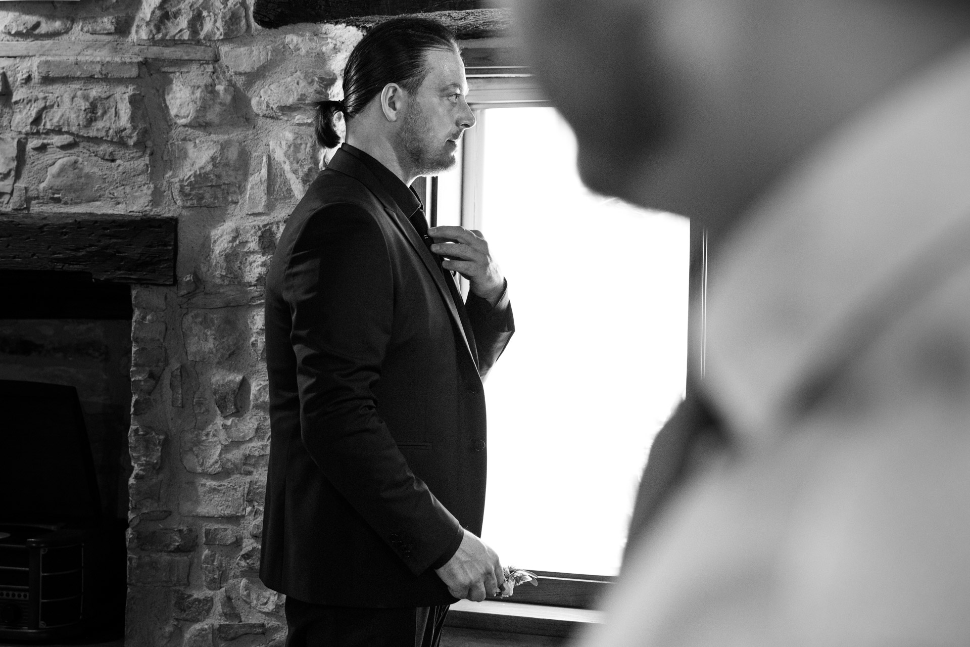 The groom gets ready
