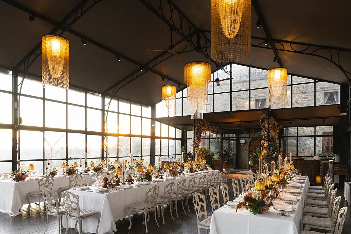 Wedding table settings inside a lemon house